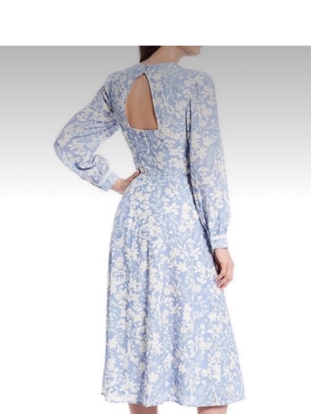 ANTONIO MELANI - born on fifth/ Blue and White Floral Long Sleeve Midi Dress - Picture 3 of 9